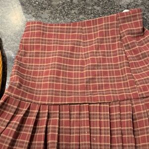 Plaid Pleated Skirt in Red and Brown